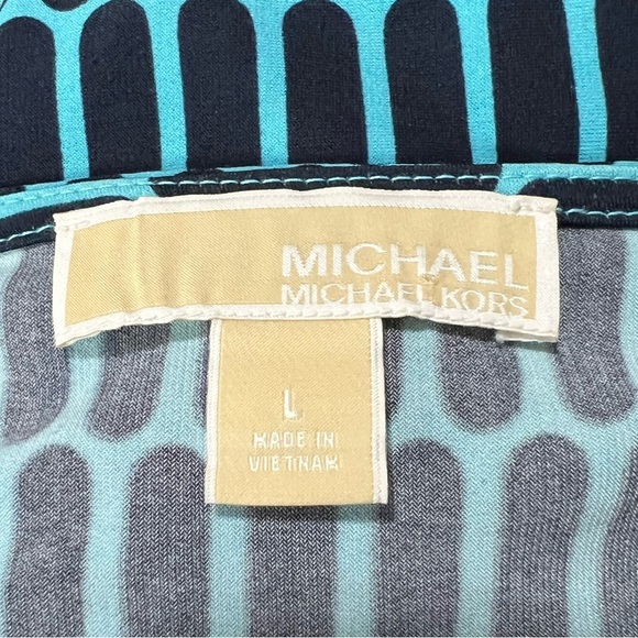 Michael Michael Kors Blue & Black Cold Shoulder With Chain Accent Pullover Top L - Picture 13 of 15